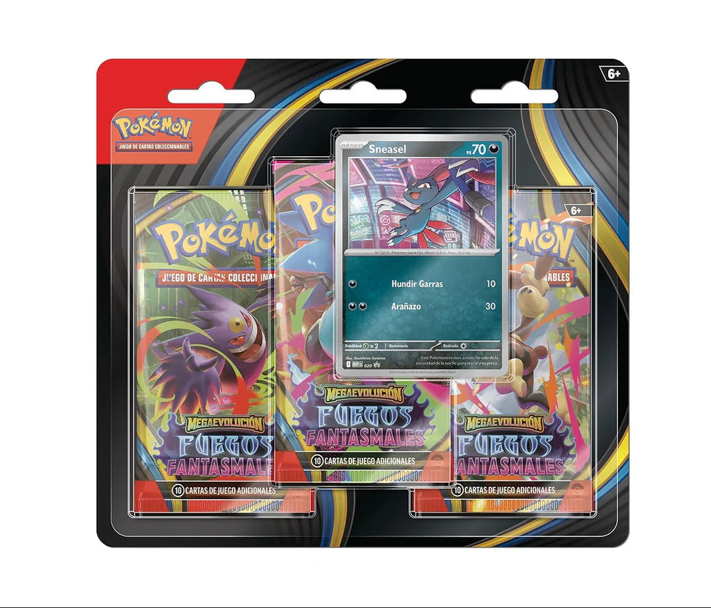 Blister con 3 sobres + Promo Sneasel - Megaevolución Fuegos Fantasmales - Castellano