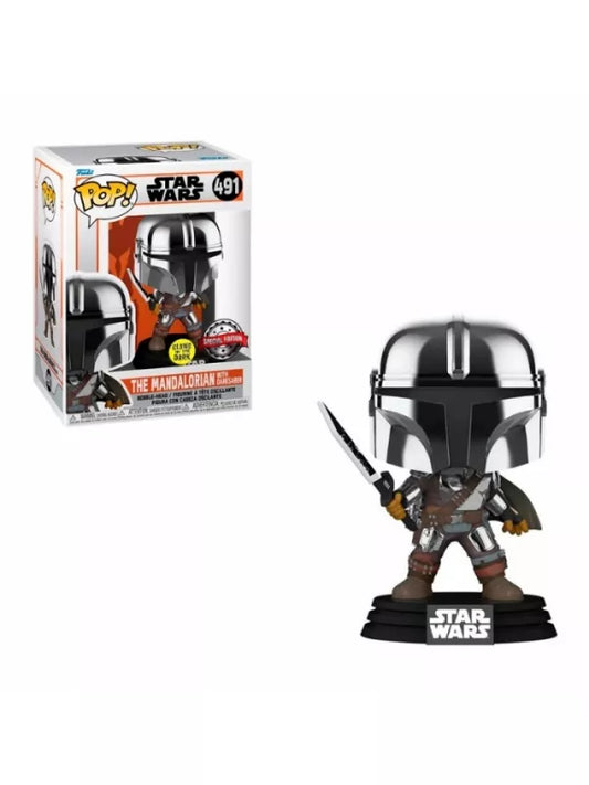 Funko POP! Star Wars - The Mandalorian with Dark Saber - Special Edition Glows in the Dark